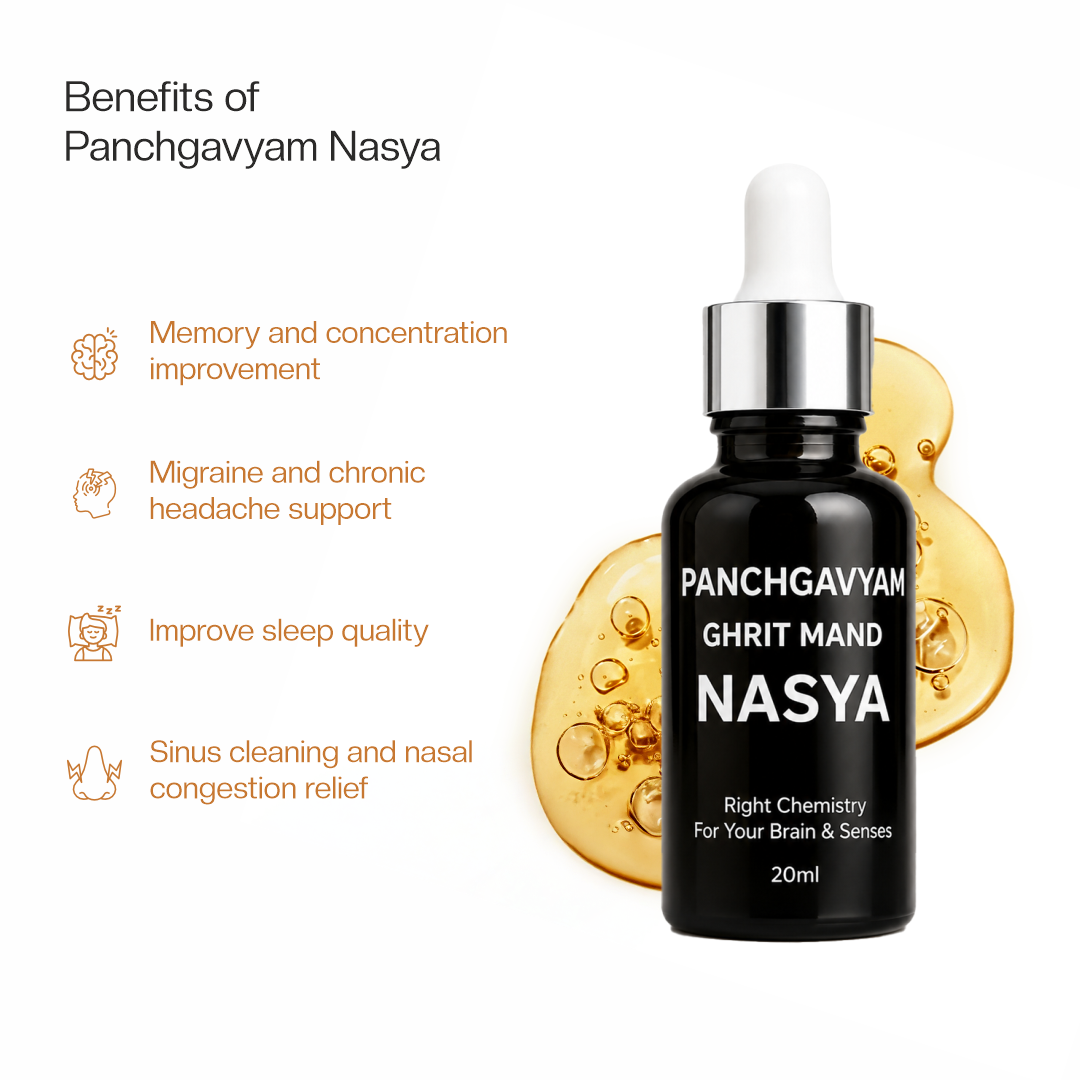 Panchgavyam Nasya (Nasal Drops) | Ayurvedic Nasya for Migraine Treatment, Headache Relief, Better Sleep Sinus Medicine & Insomnia Treatment